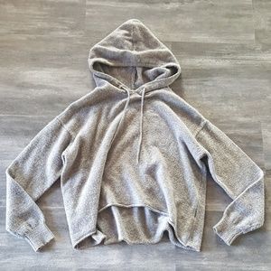 Grey Cropped Brandy Melville Hoodie Long Sleeve